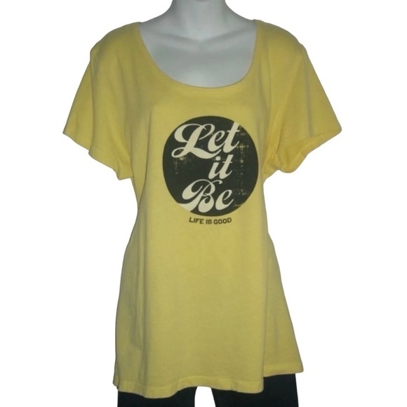 Life Is Good Distressed Let It Be Tee Shirt Yellow The Beatles Plus Size XXL 2XL - Picture 1 of 11